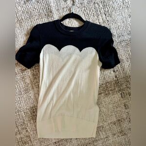 Kate spade scalloped cream and black short sleeve sweater